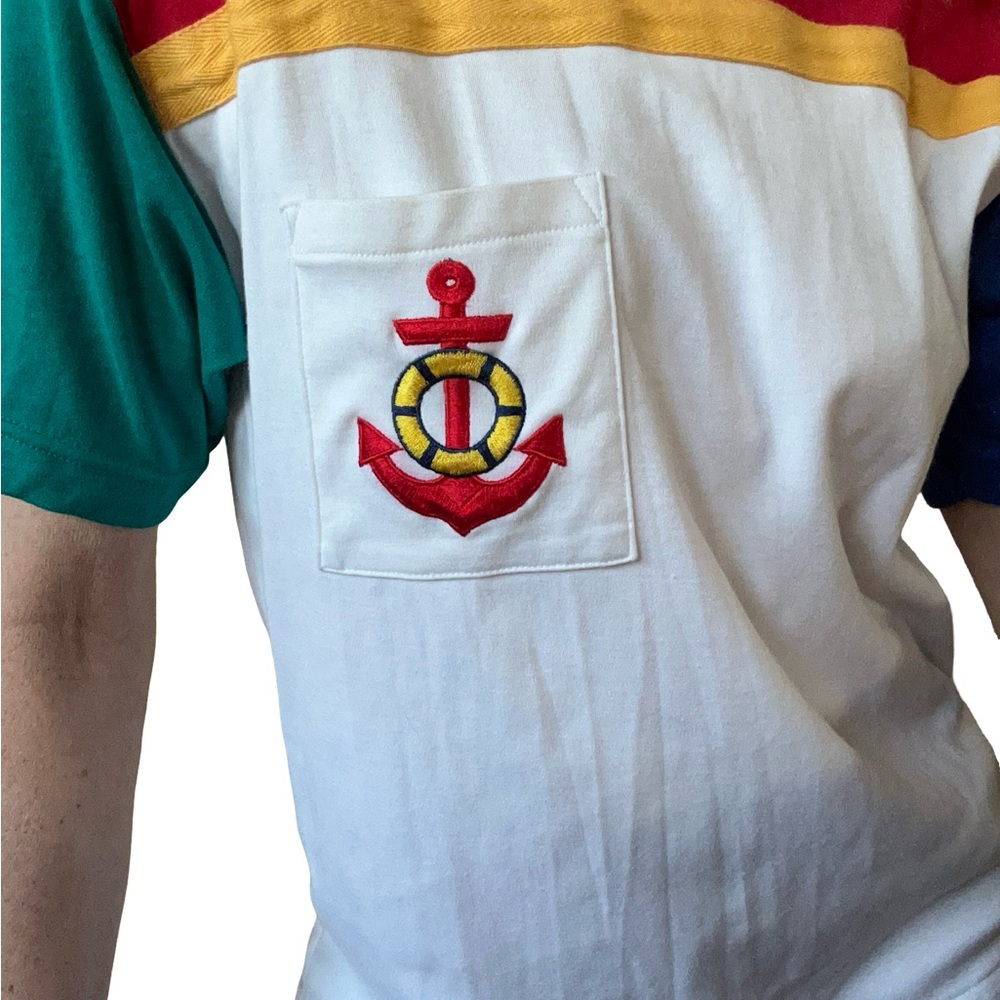 Vintage 1980’s RUSS Petites Red Anchor Pocket Graphic Thick T-Shirt Top Size M - Picture 4 of 7